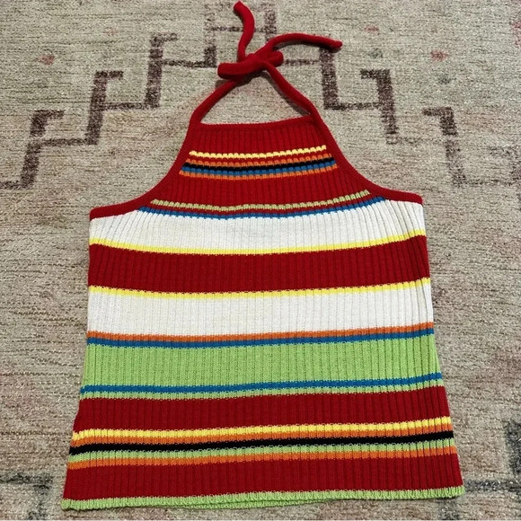 Y2K Multi-coloured striped halterneck knitted top size medium - Picture 3 of 10